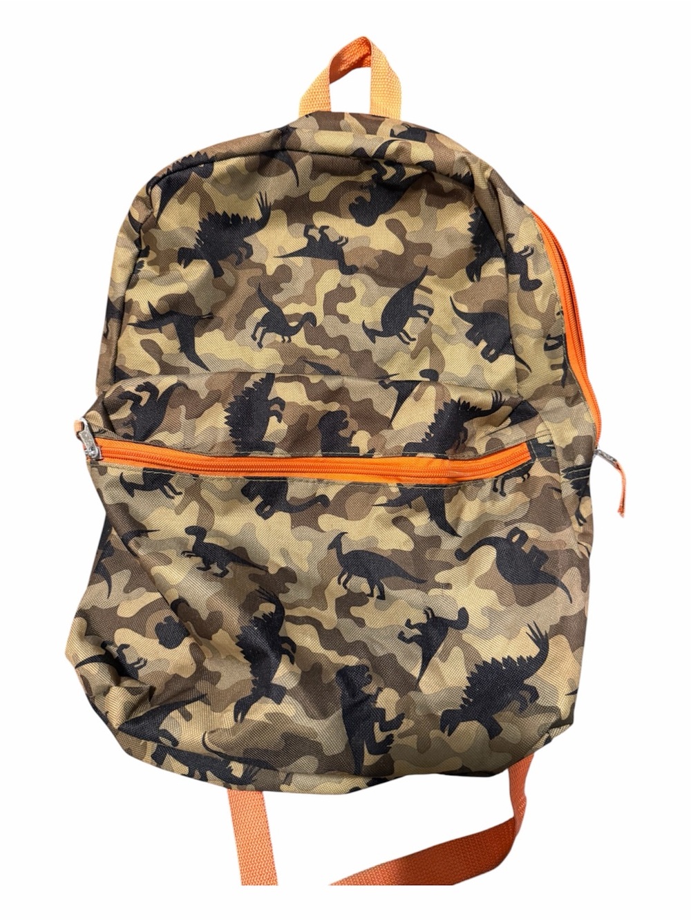 Kids Camo Dinosaur Backpack with Orange Accents